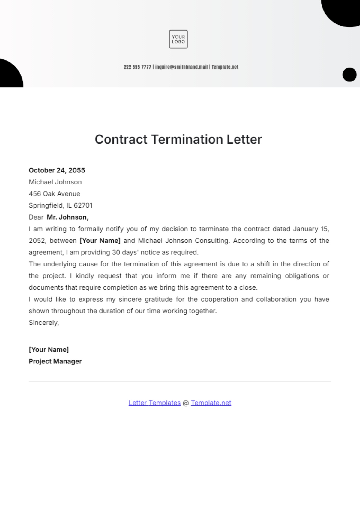 Contract Termination Letter Template - Edit Online & Download