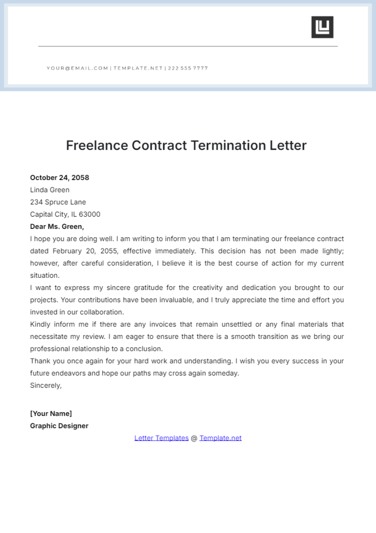 Freelance Contract Termination Letter Template - Edit Online & Download