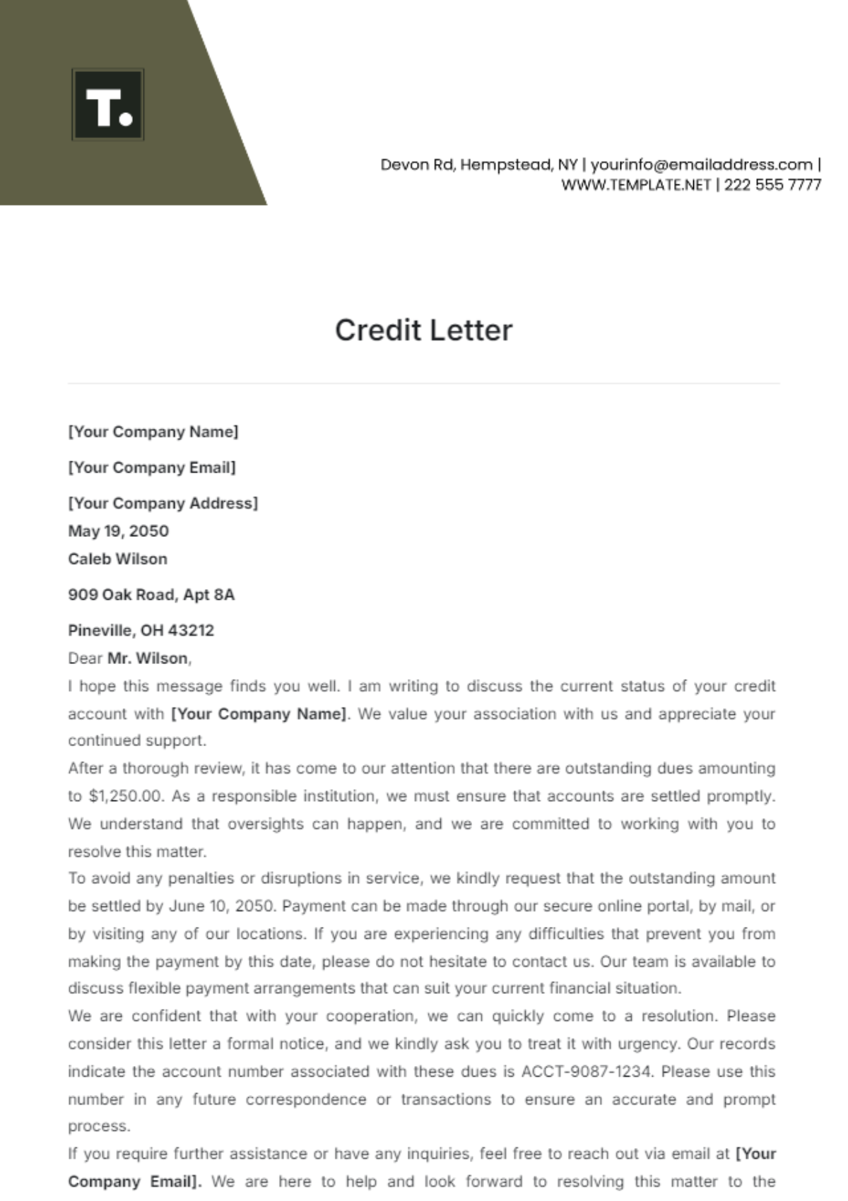 Credit Letter Template - Edit Online & Download