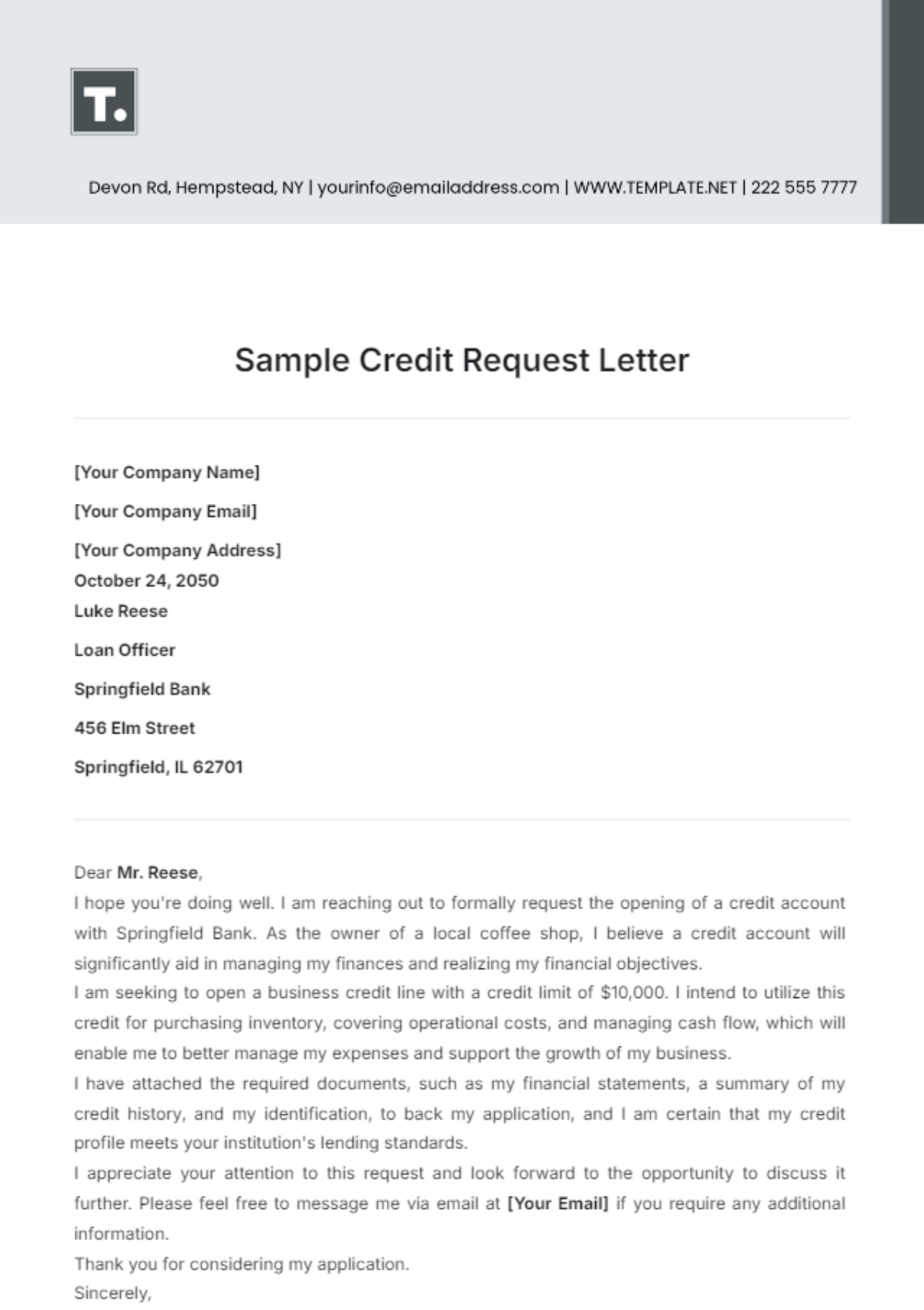 Sample Credit Request Letter Template - Edit Online & Download