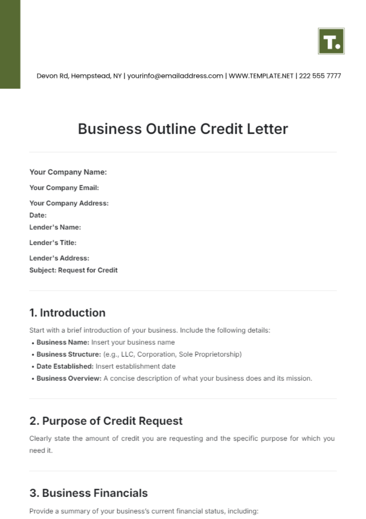 Business Outline Credit Letter Template - Edit Online & Download