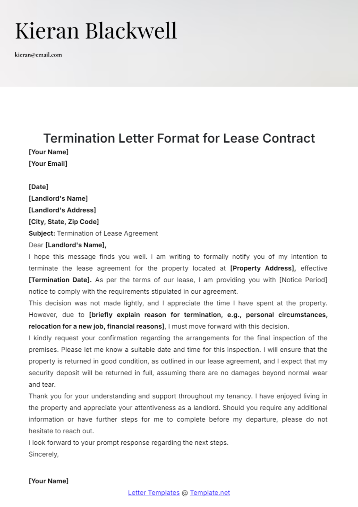 Termination Letter Format for Lease Contract Template - Edit Online & Download