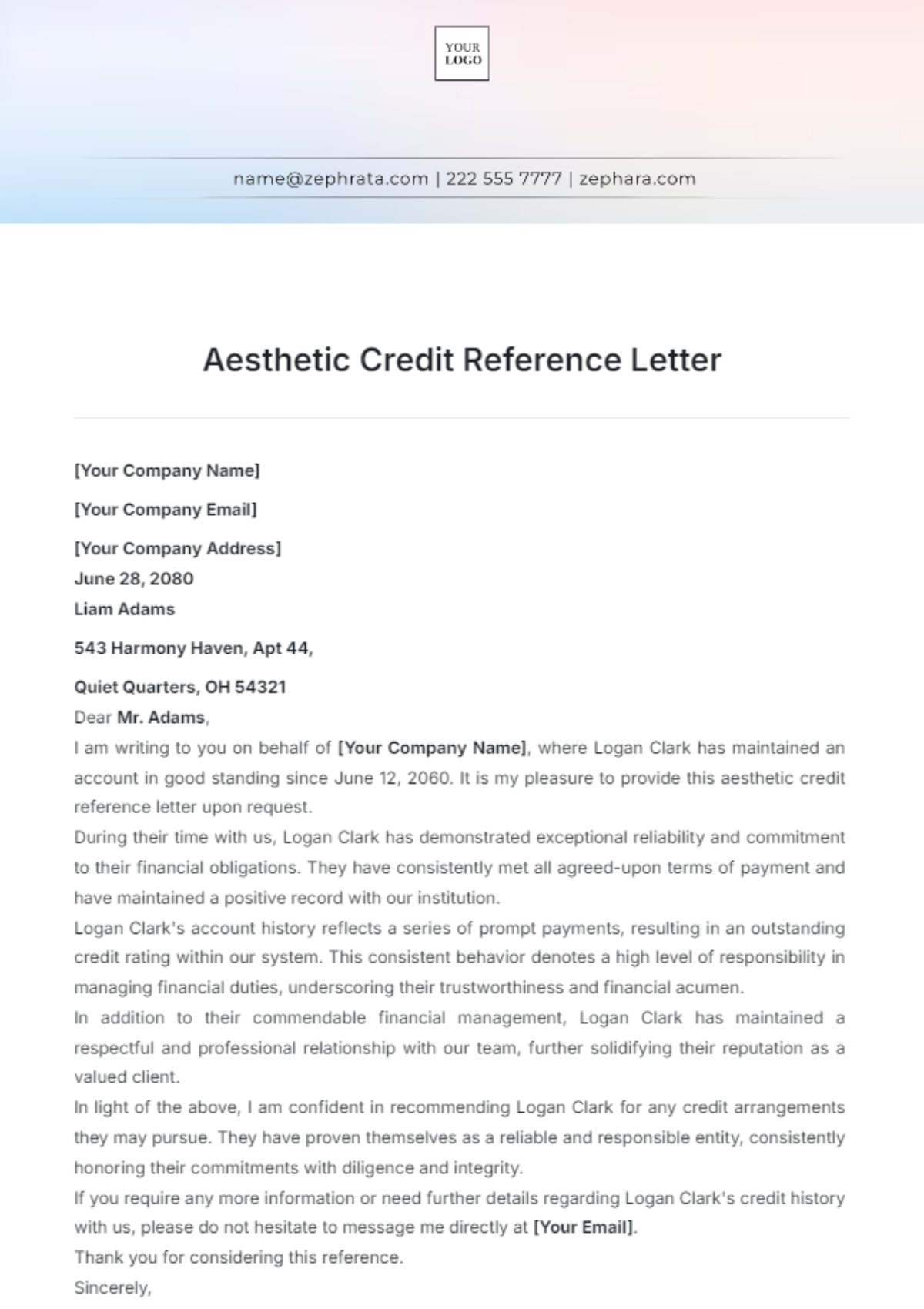 Aesthetic Credit Reference Letter Template - Edit Online & Download