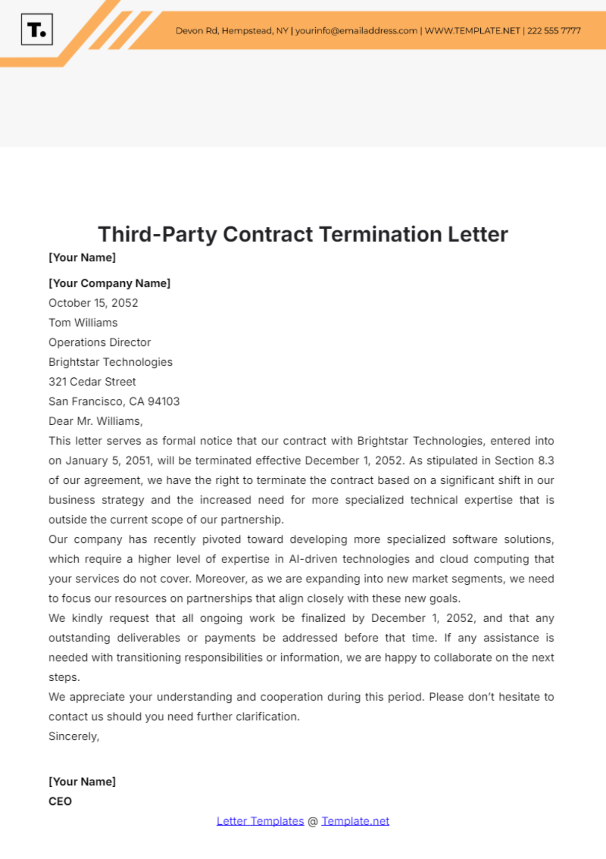 Third-Party Contract Termination Letter Template - Edit Online & Download