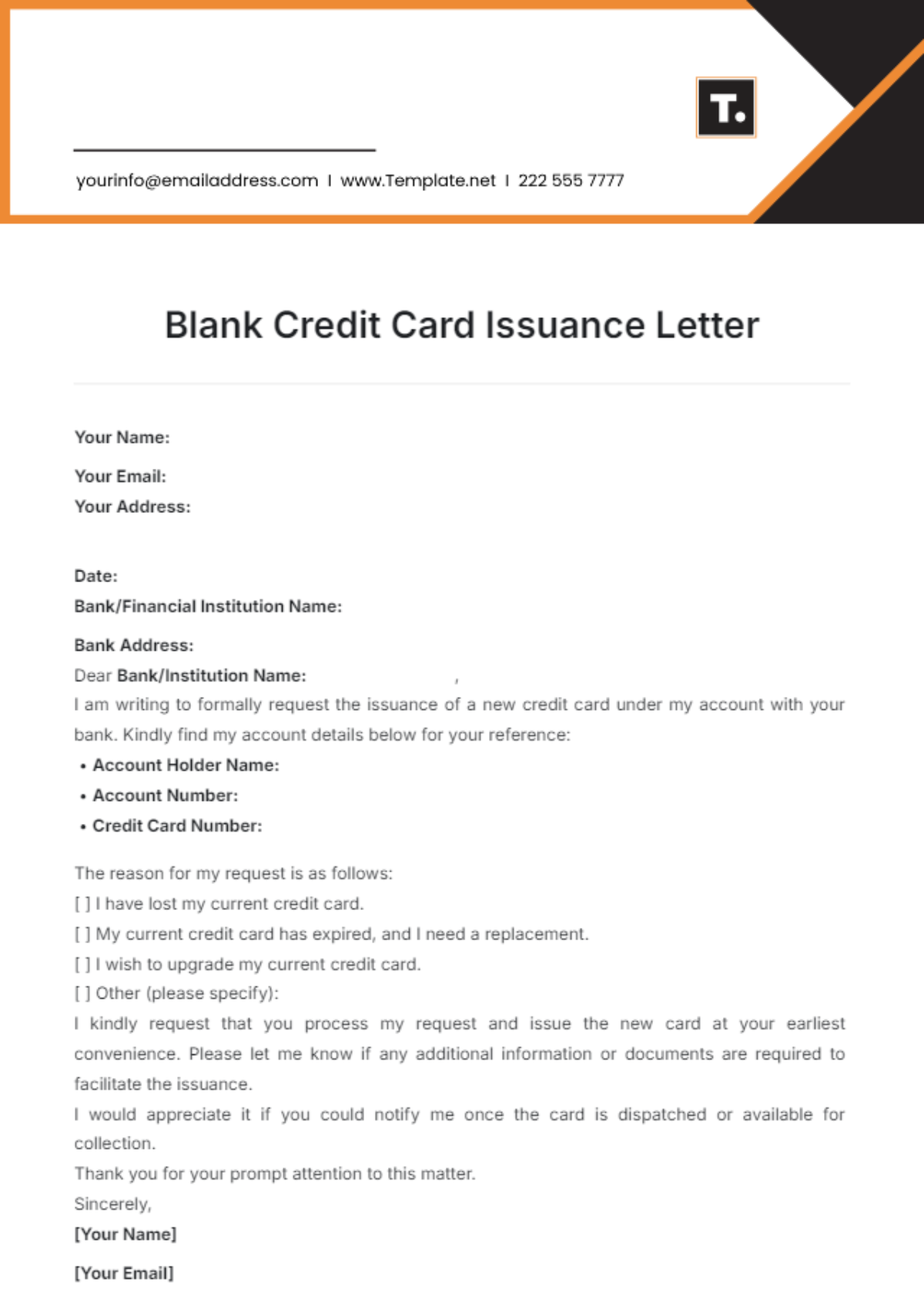 Blank Credit Card Issuance Letter Template - Edit Online & Download