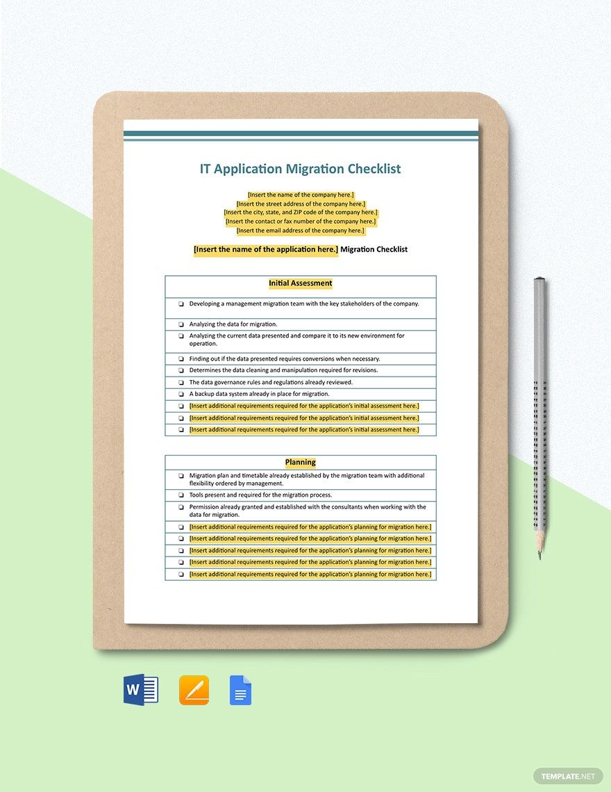 Free IT Application Migration Checklist Template