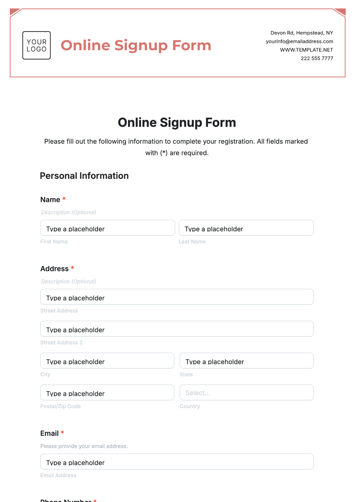 Online Signup Form Template - Edit Online & Download