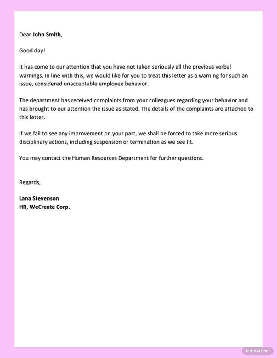 Staff Warning Letter Template
