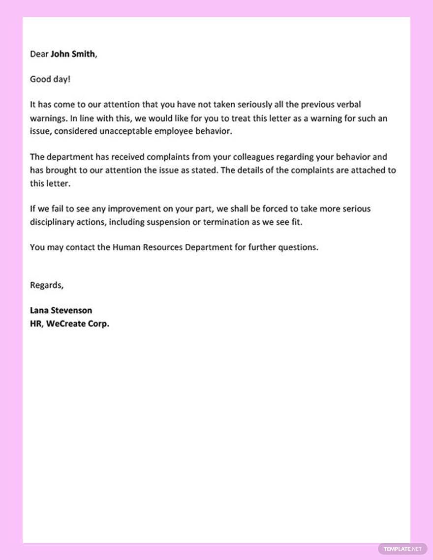 Simple Warning Letter Template Google Docs, Word