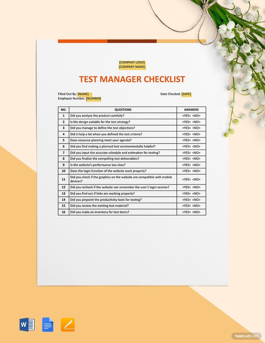 Free Test Manager Checklist Template in Word, Google Docs, Apple Pages