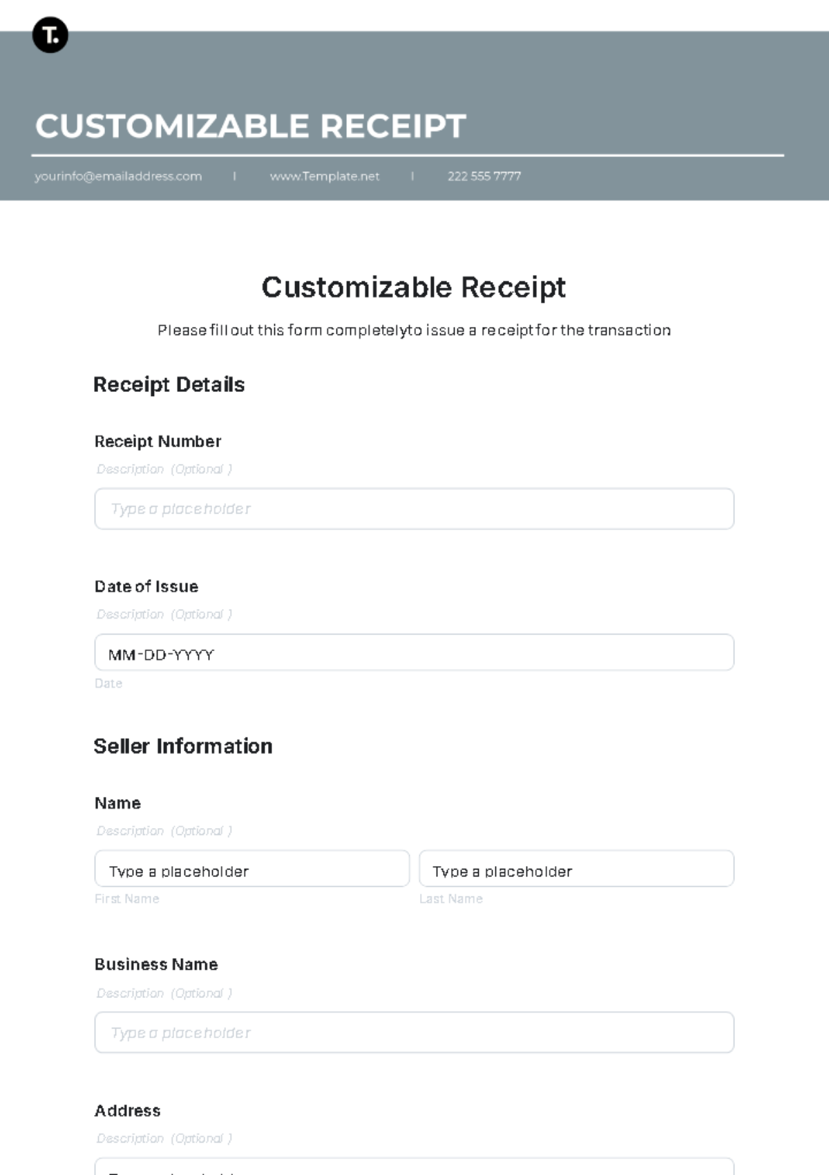 Customizable Receipt Template - Edit Online & Download