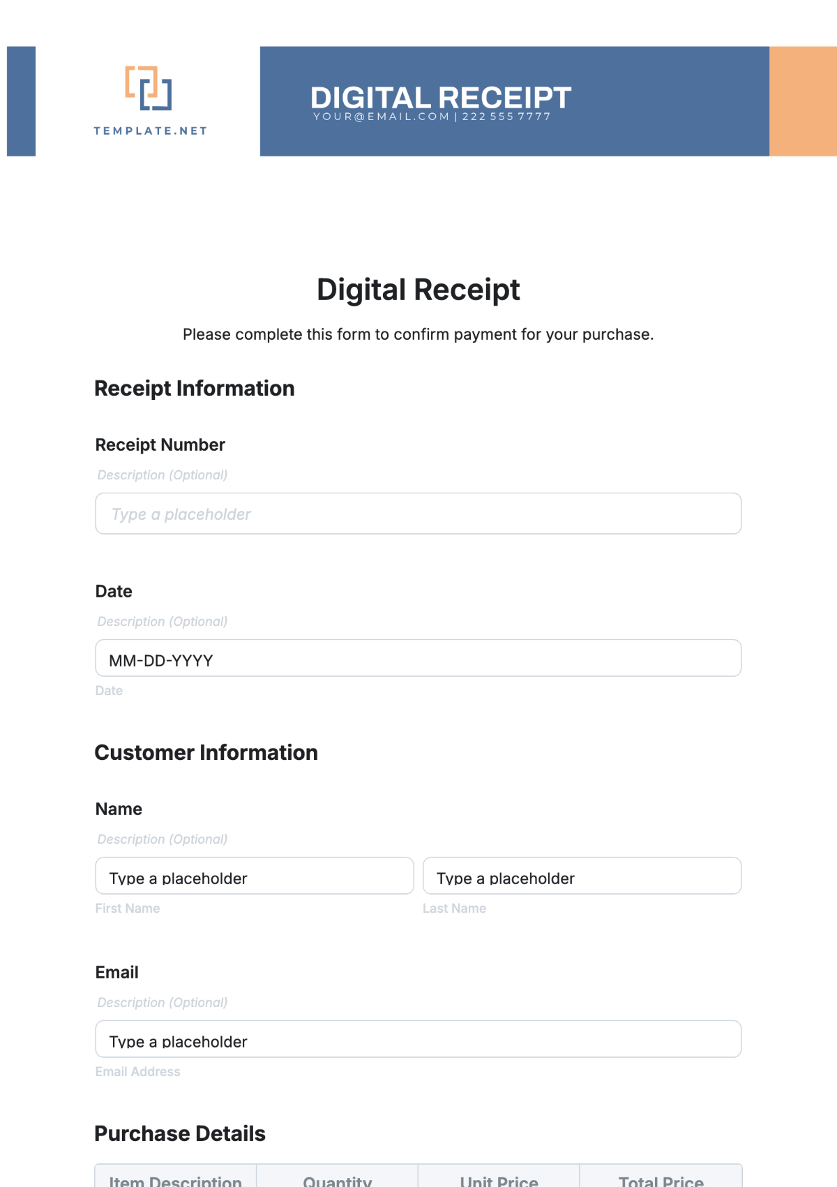 Digital Receipt Template - Edit Online & Download