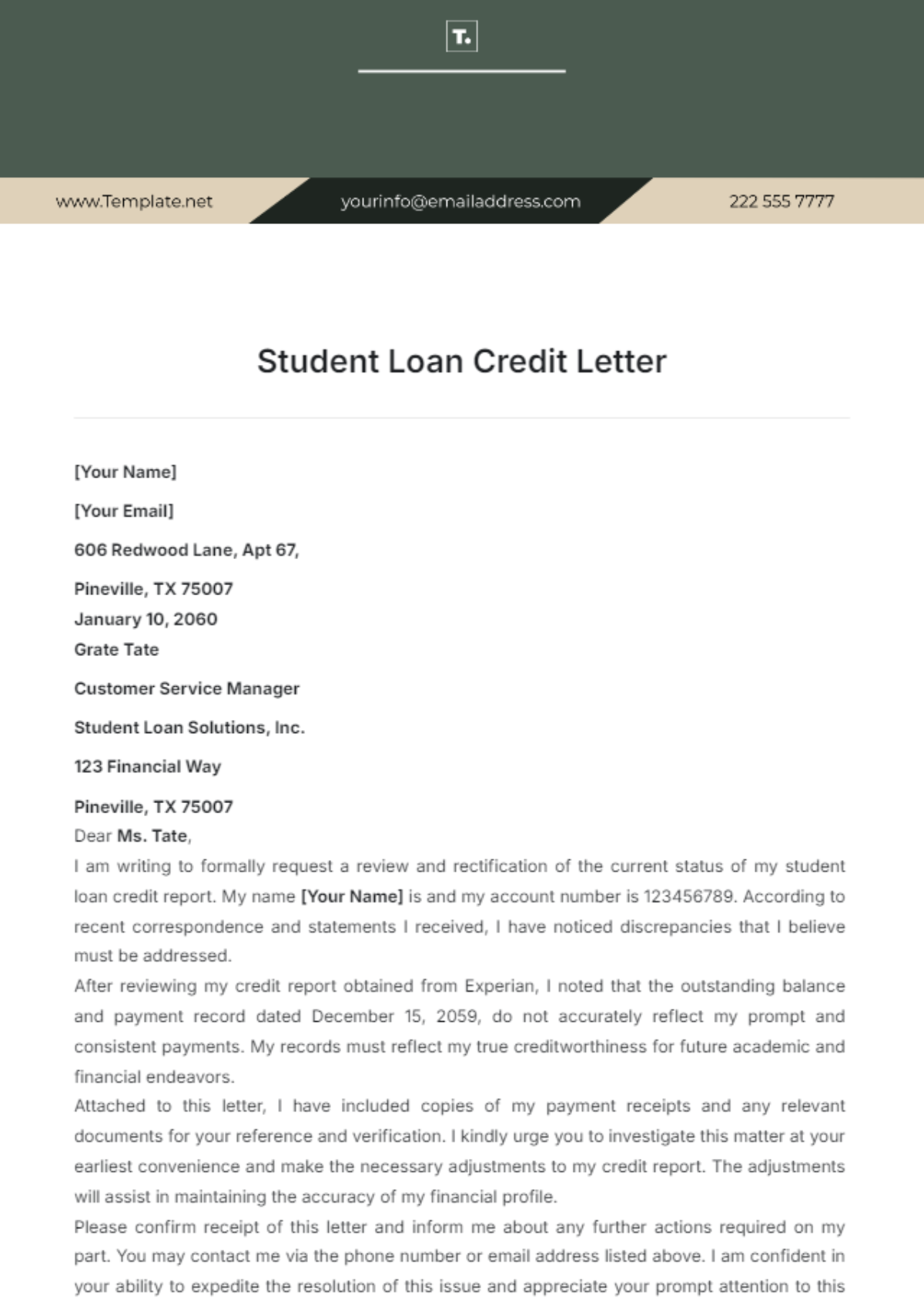 Student Loan Credit Letter Template - Edit Online & Download