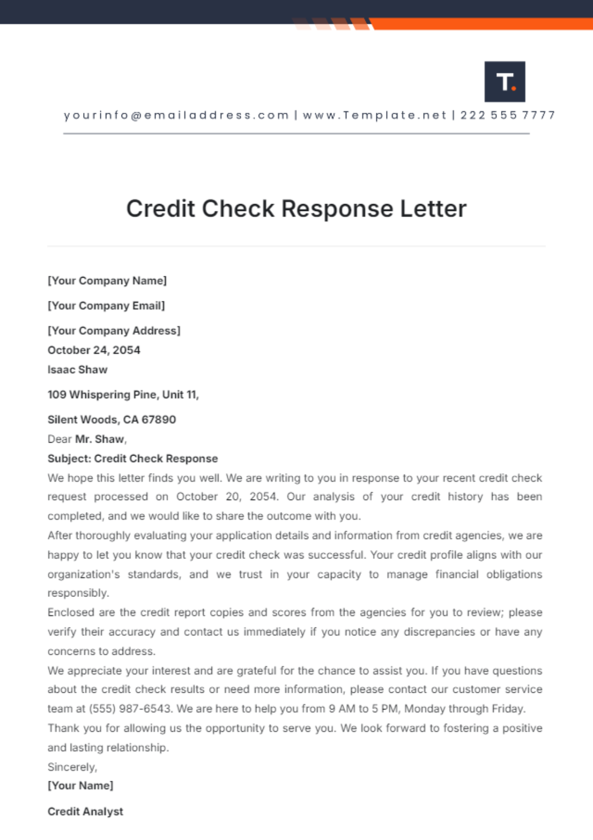 Credit Check Response Letter Template - Edit Online & Download