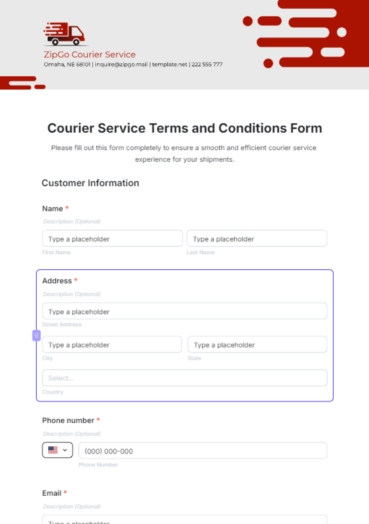 Courier Service Terms and Conditions Form Template - Edit Online & Download