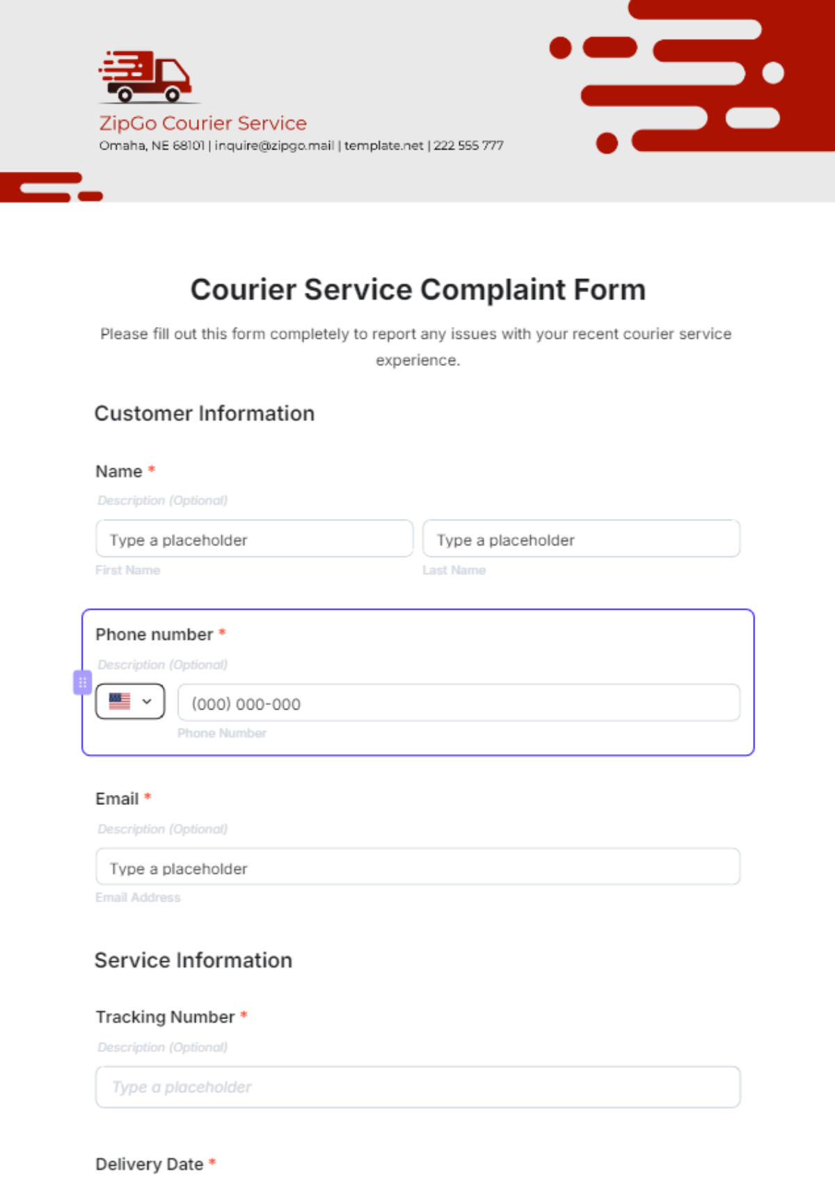 Courier Service Complaint Form Template - Edit Online & Download