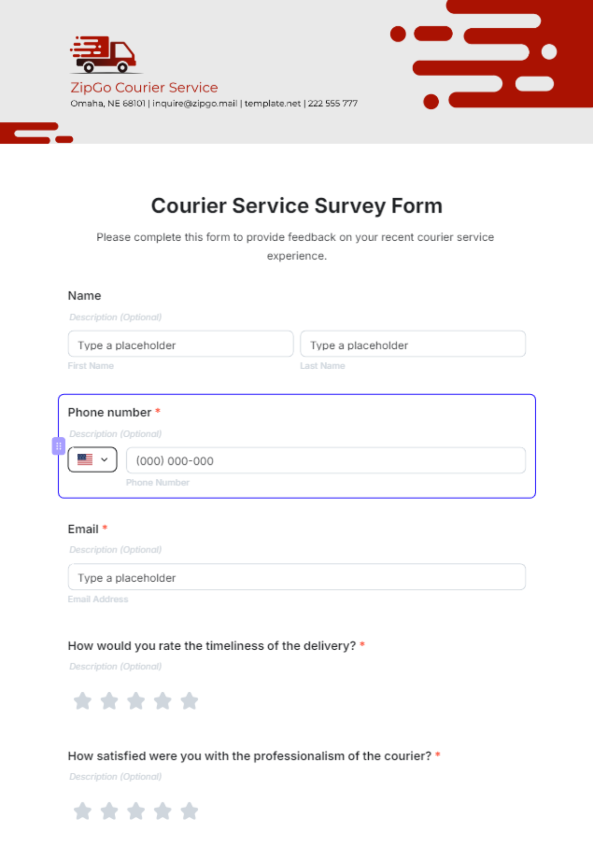 Courier Service Survey Form Template - Edit Online & Download