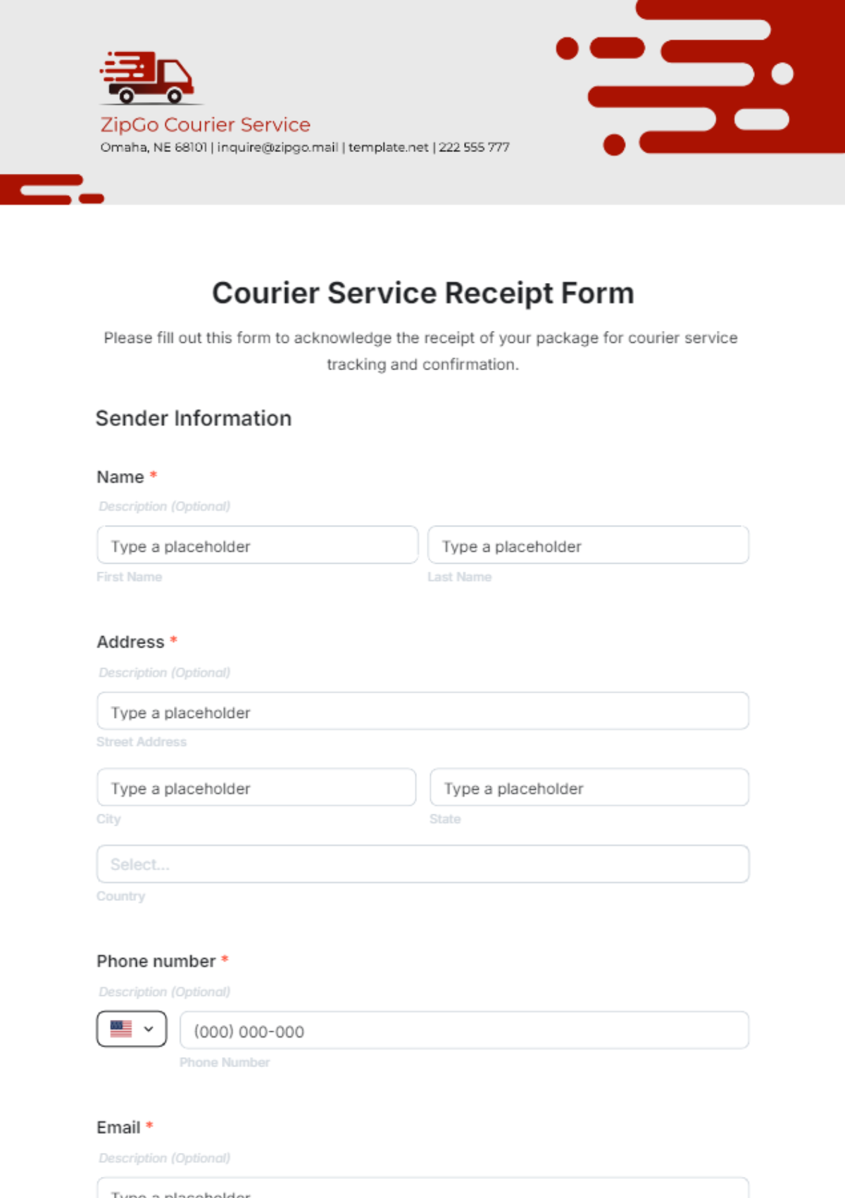 Courier Service Receipt Form Template - Edit Online & Download