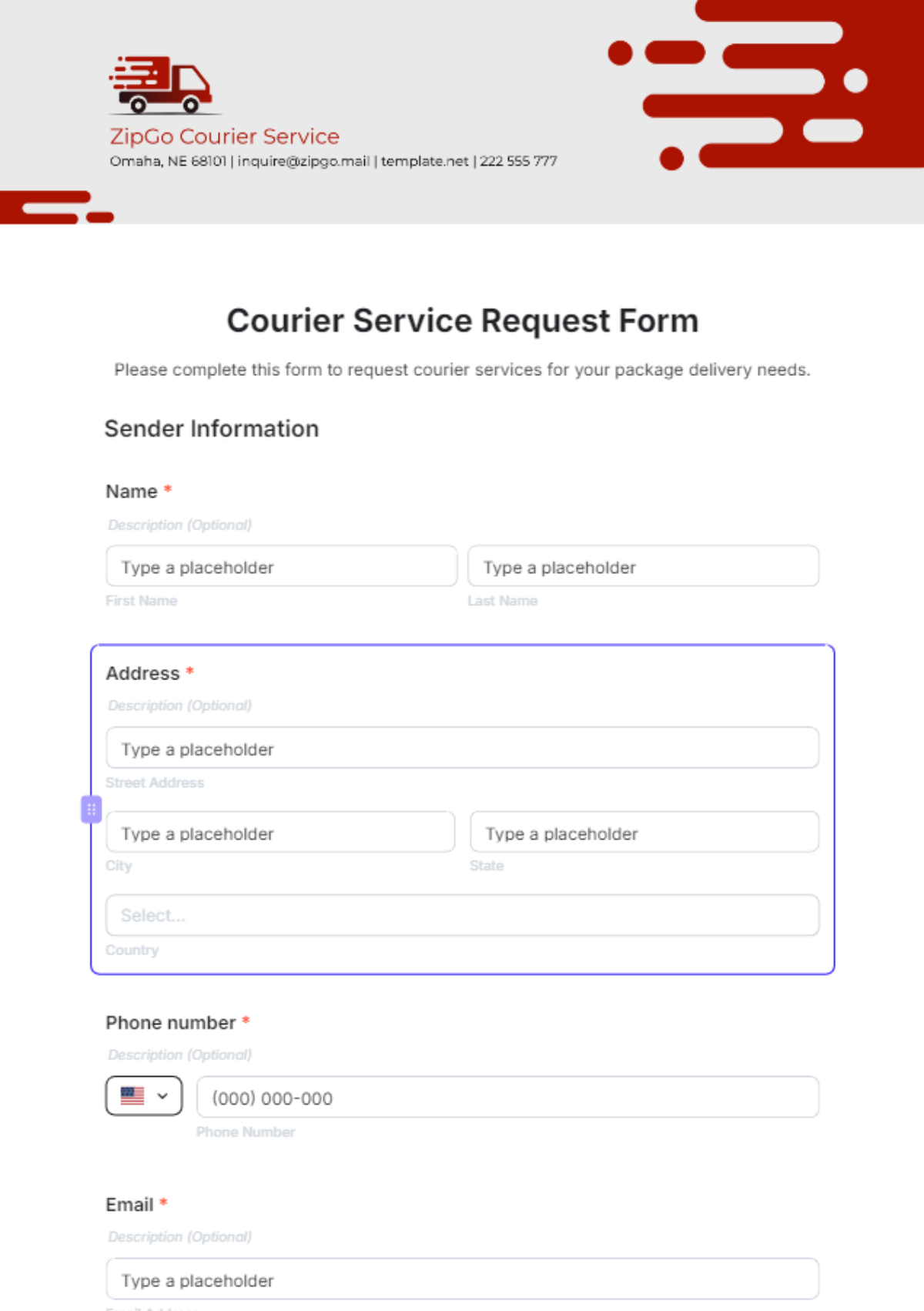 Courier Service Request Form Template - Edit Online & Download