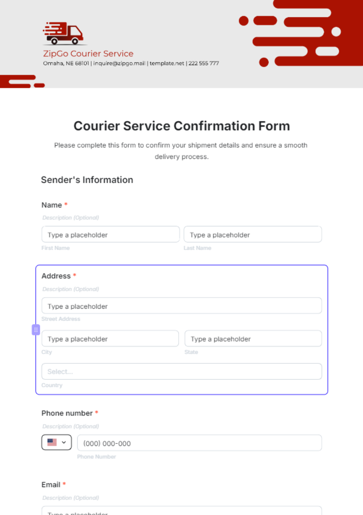 Courier Service Confirmation Form Template - Edit Online & Download