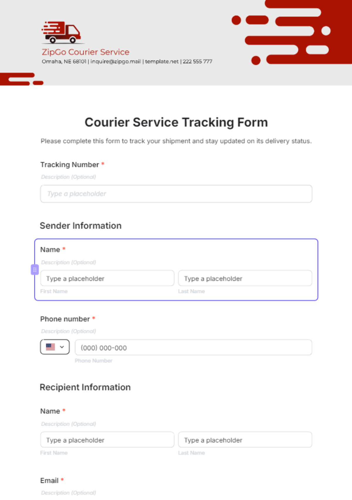 Courier Service Tracking Form Template - Edit Online & Download