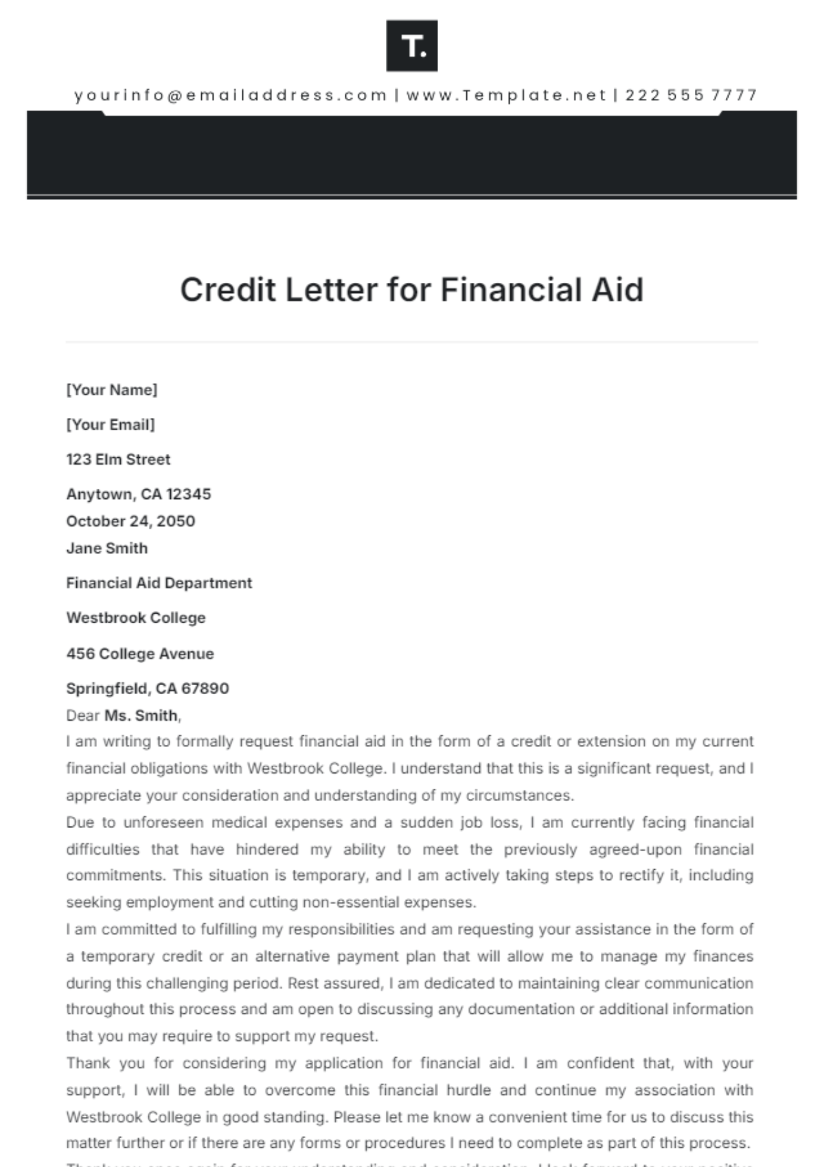 Credit Letter for Financial Aid Template | Template.net