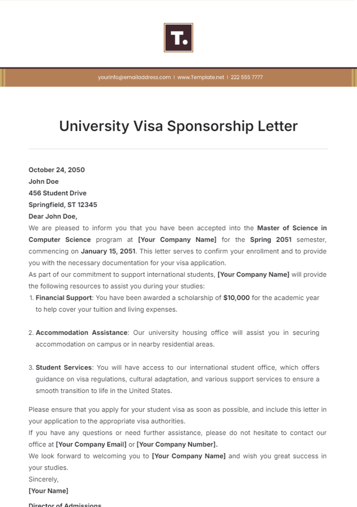 University Visa Sponsorship Letter Template - Edit Online & Download