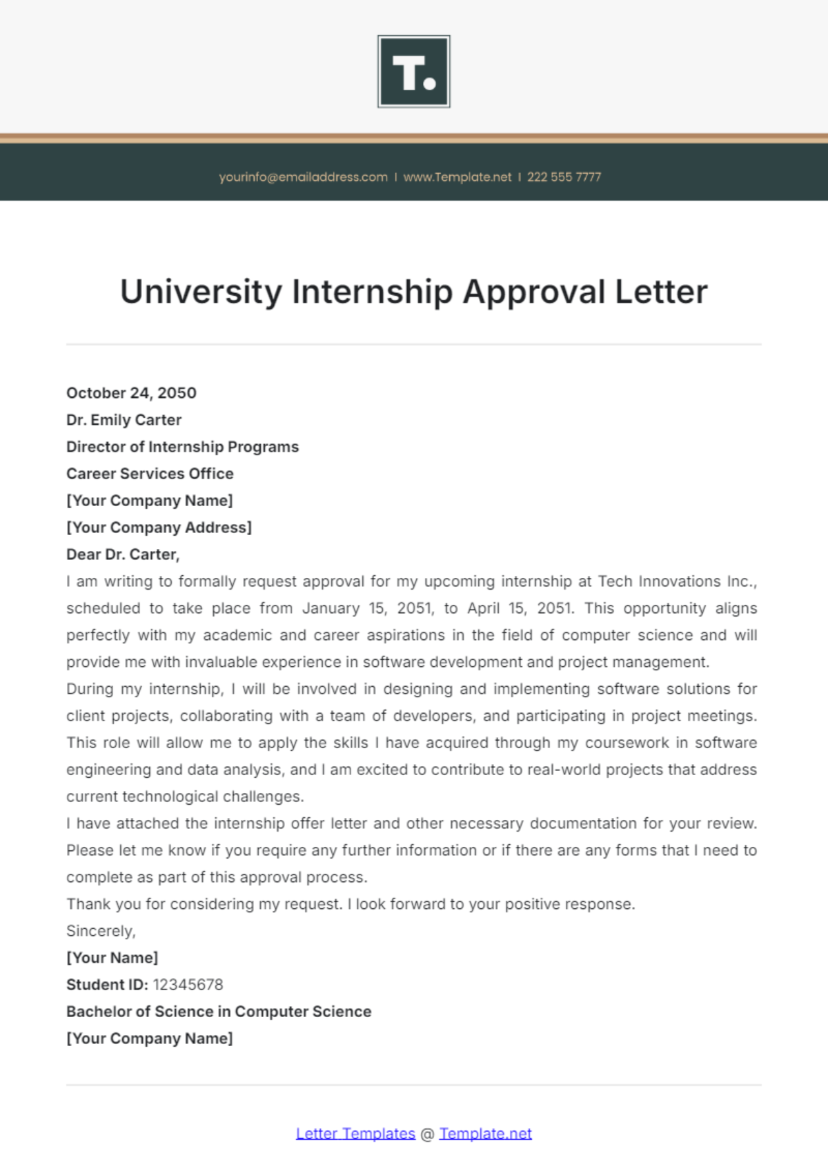 University Internship Approval Letter Template - Edit Online & Download