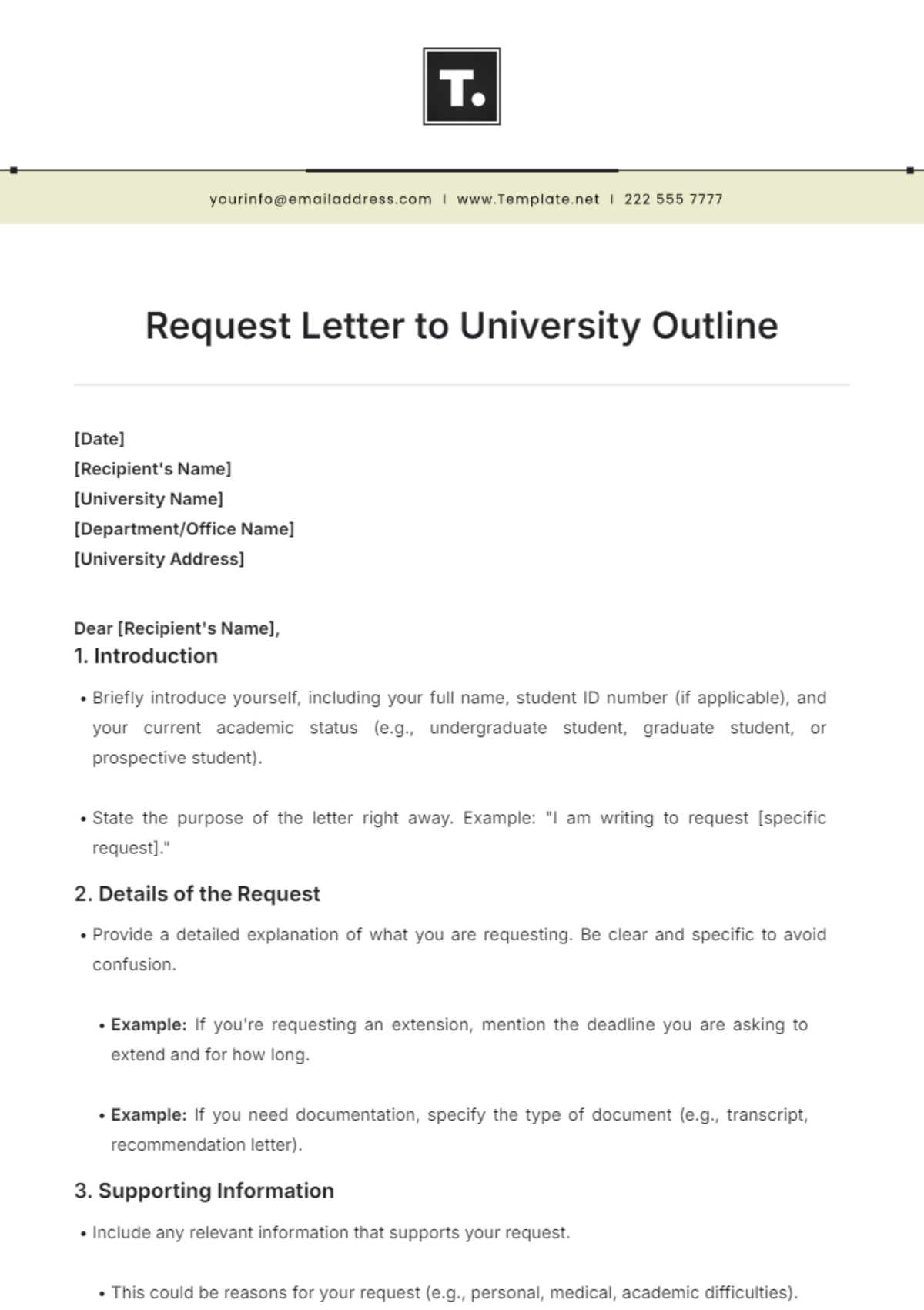 Request Letter to University Outline Template - Edit Online & Download