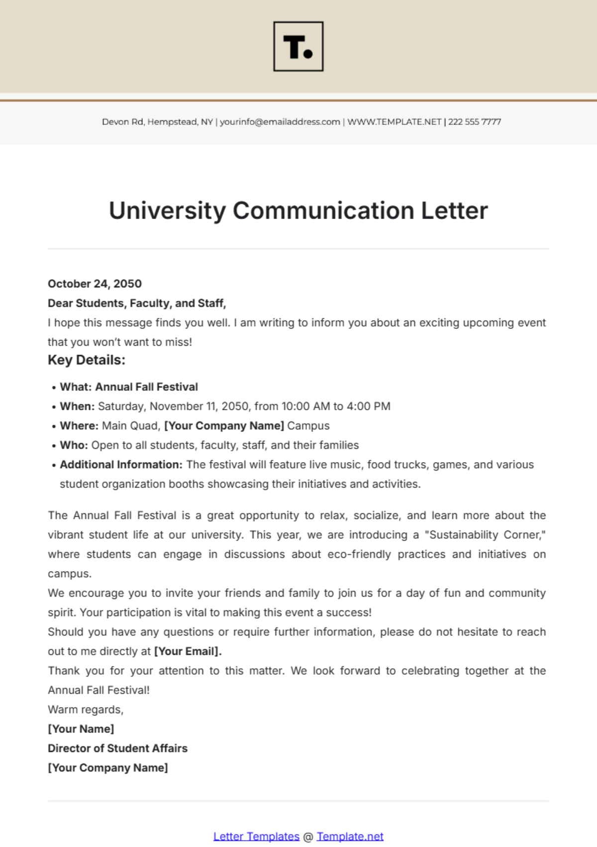 University Communication Letter Template - Edit Online & Download