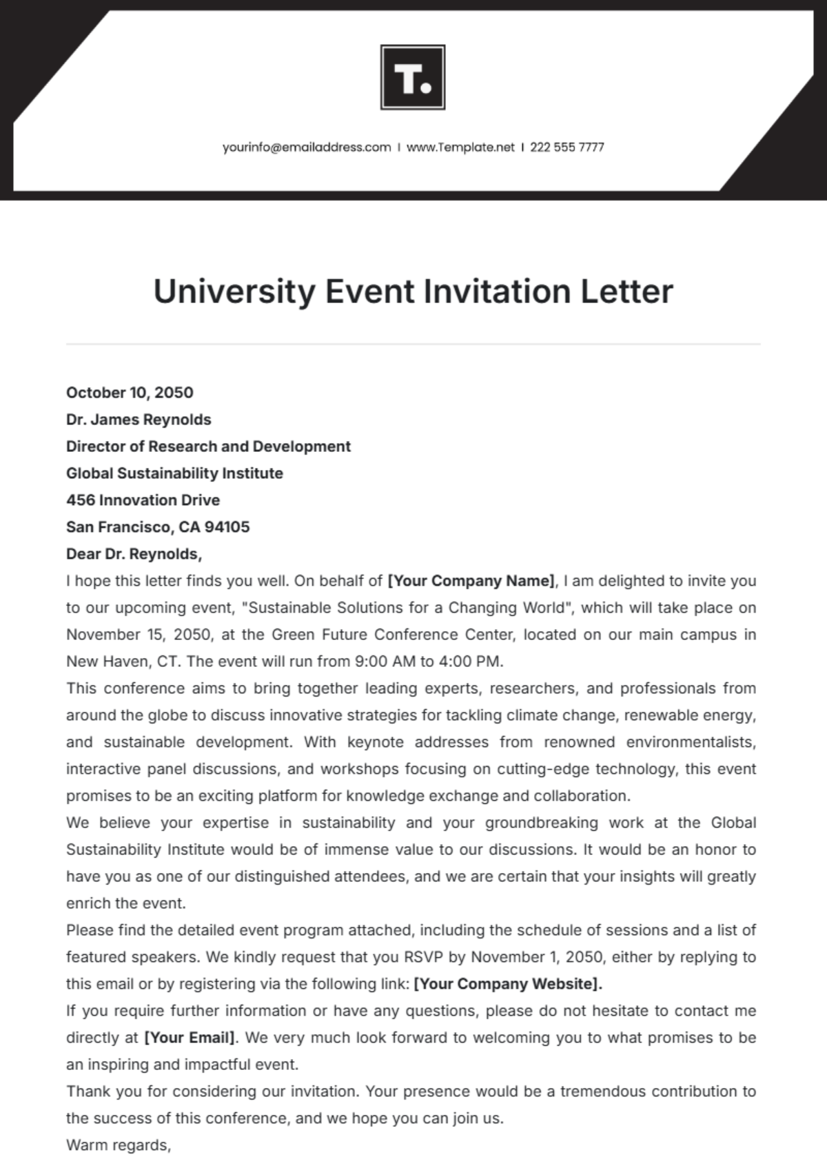 University Event Invitation Letter Template - Edit Online & Download