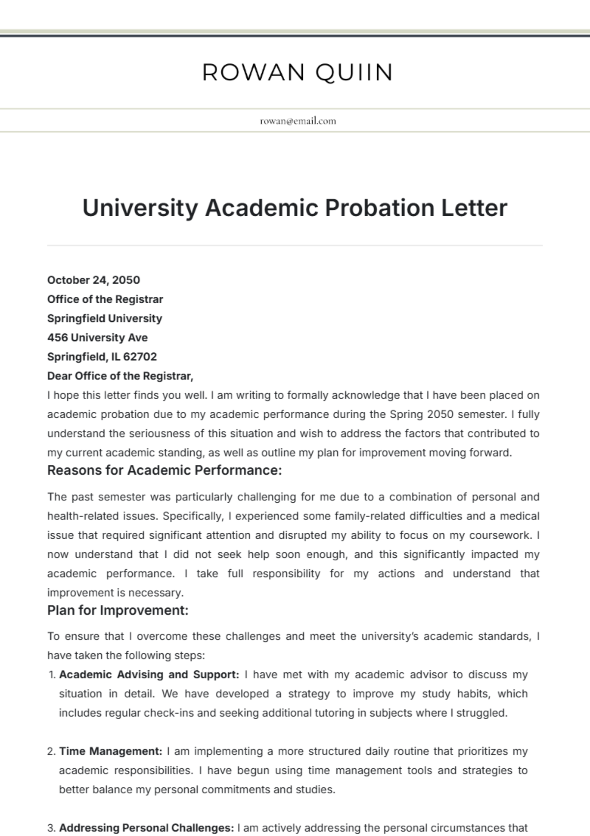 University Academic Probation Letter Template - Edit Online & Download