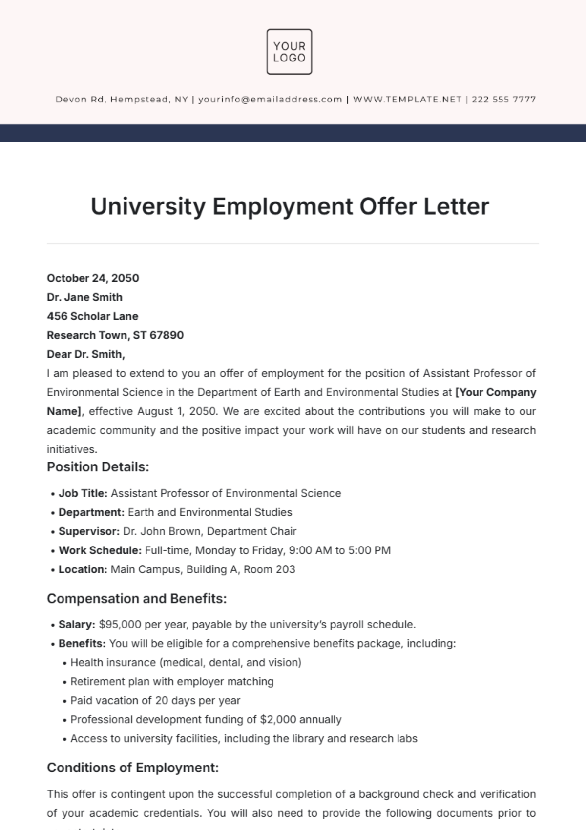 University Employment Offer Letter Template - Edit Online & Download