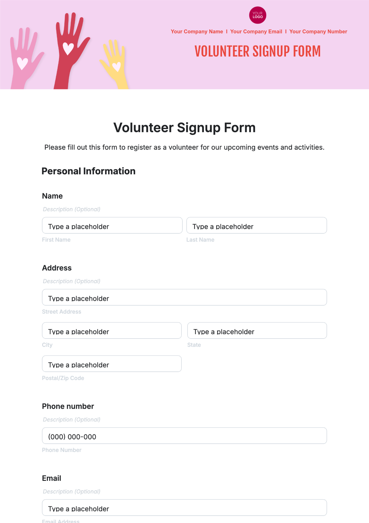 Volunteer Signup Form Template - Edit Online & Download