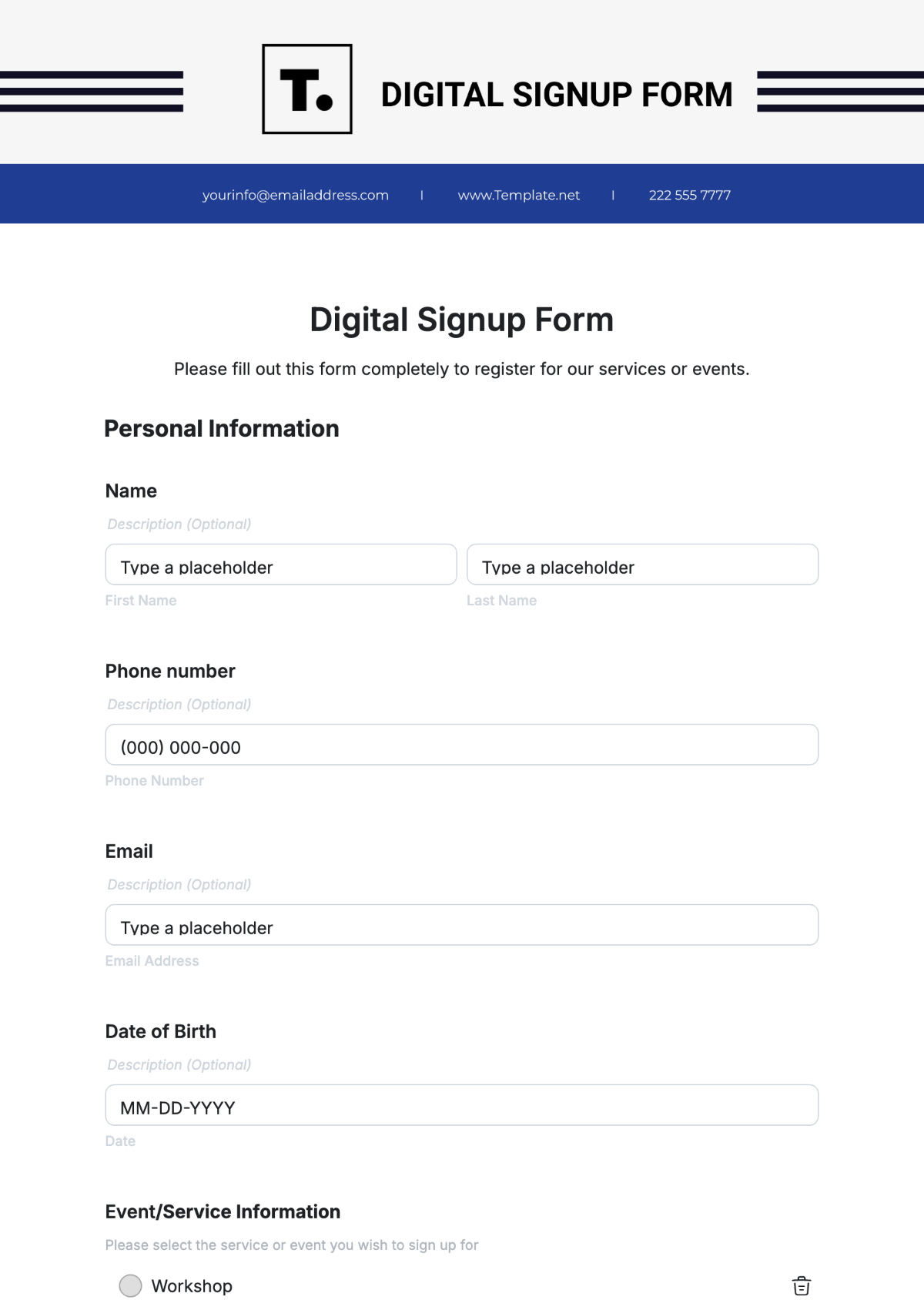 Digital Signup Form Template - Edit Online & Download