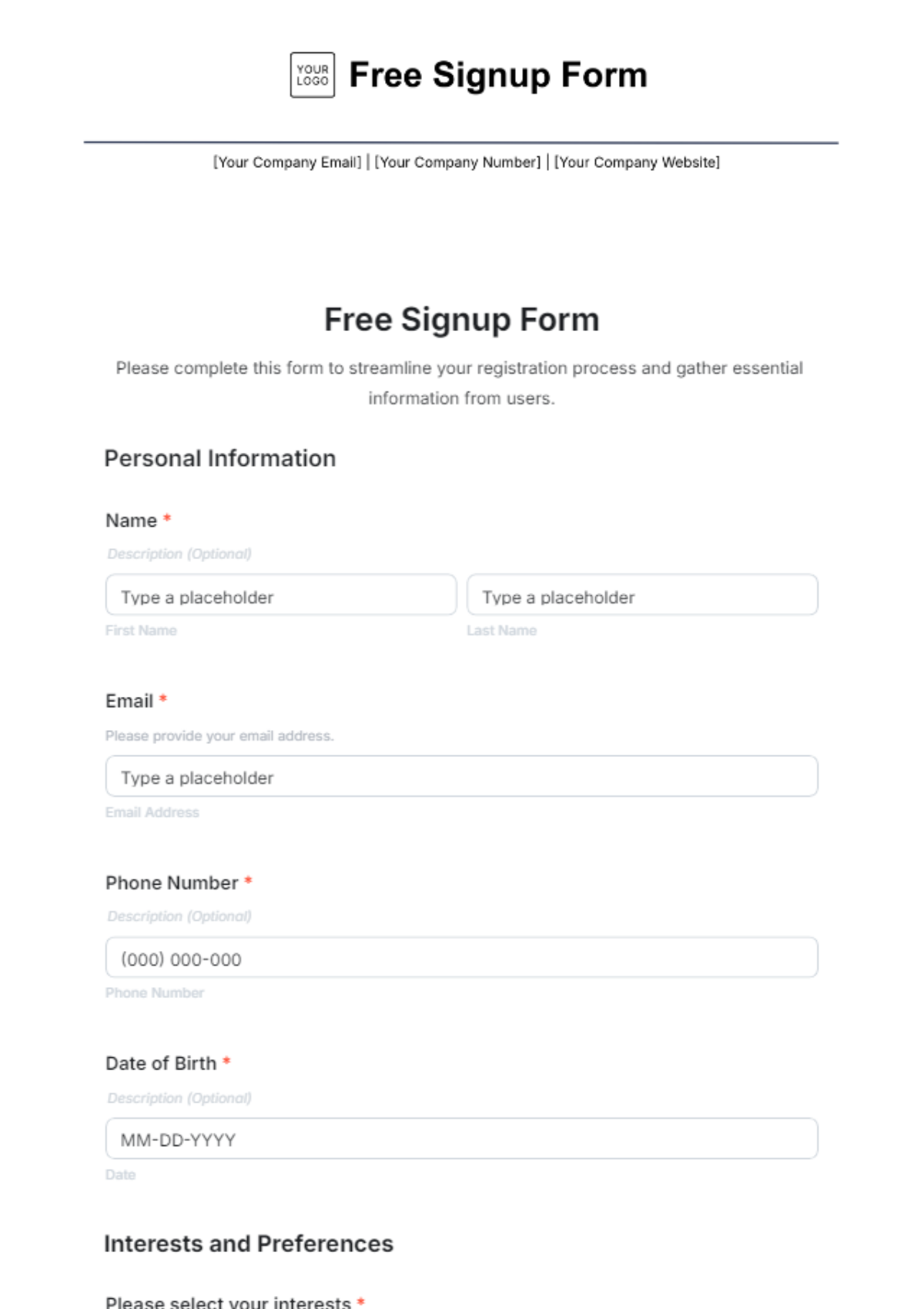 Free Signup Form Template - Edit Online & Download