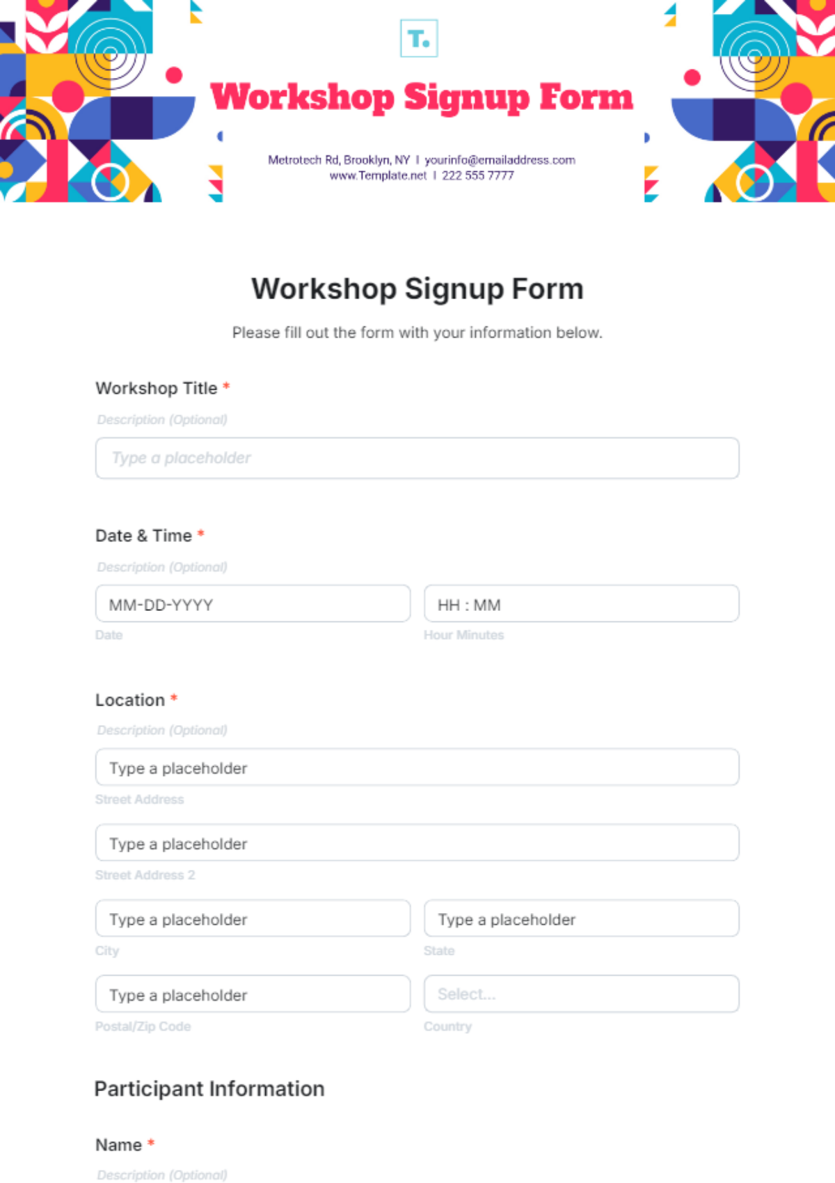 Workshop Signup Form Template - Edit Online & Download