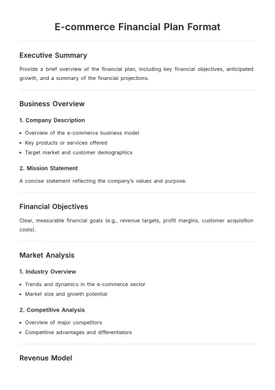 Free E-commerce Financial Plan Format Template to Edit Online