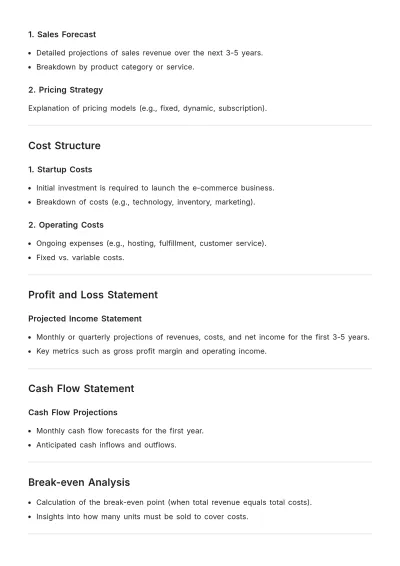 Free E-commerce Financial Plan Format Template to Edit Online