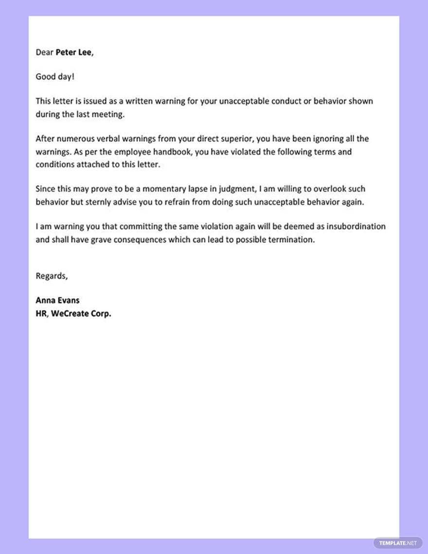 Warning Letter Example Template