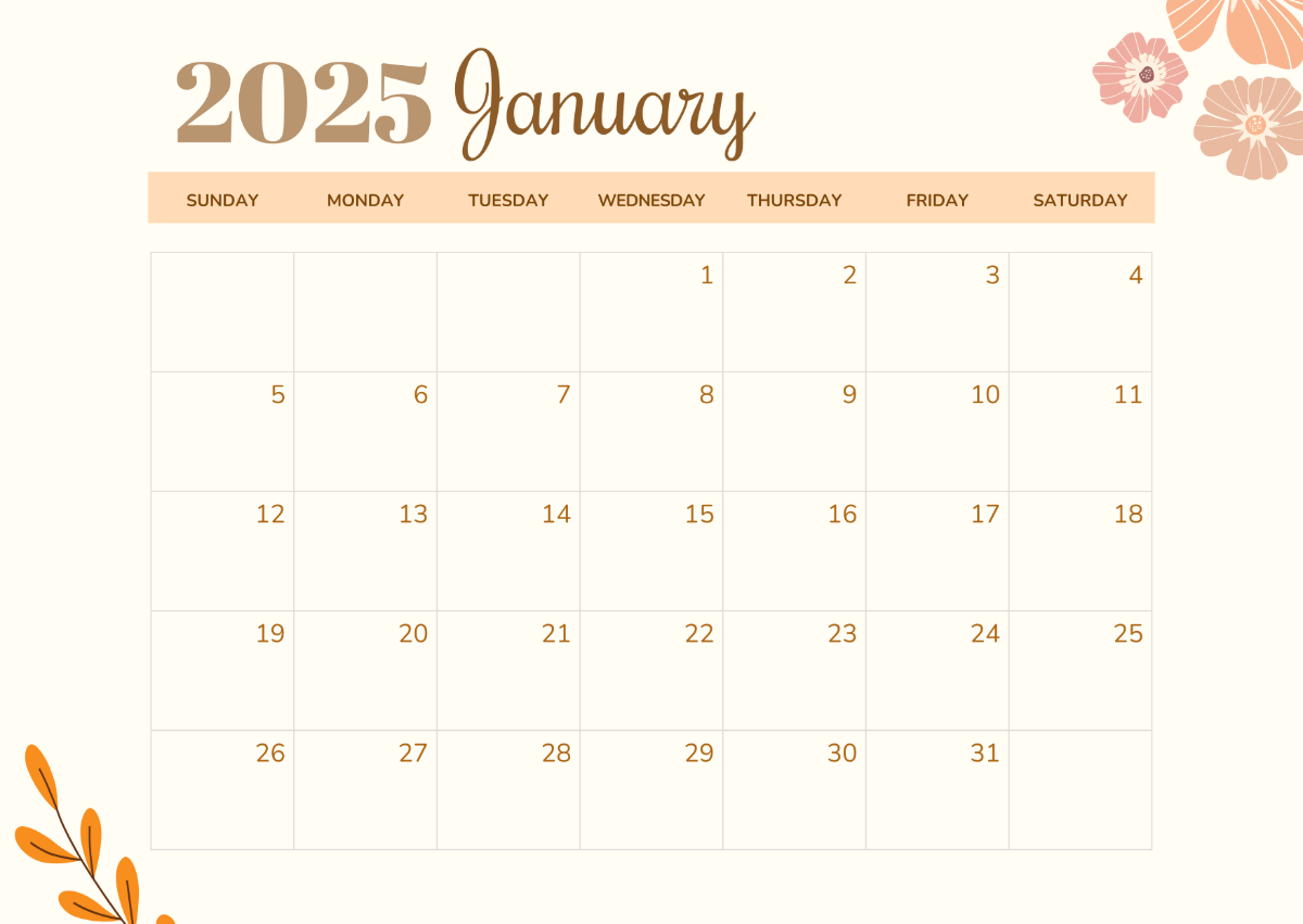 Aesthetic January 2025 Calendar