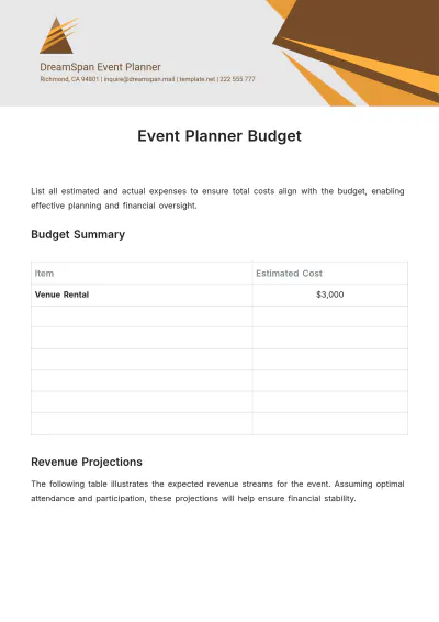 Free Event Planner Budget Template to Edit Online