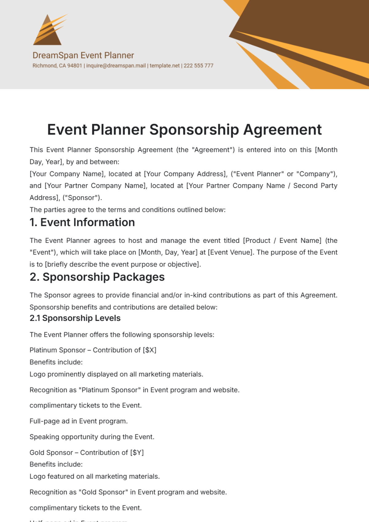 Event Planner Sponsorship Agreement Template