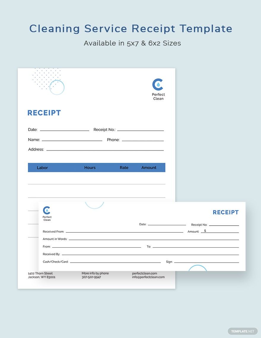 Cleaning Services Receipt Template in Word, Illustrator, PSD, Apple Pages, Publisher, InDesign