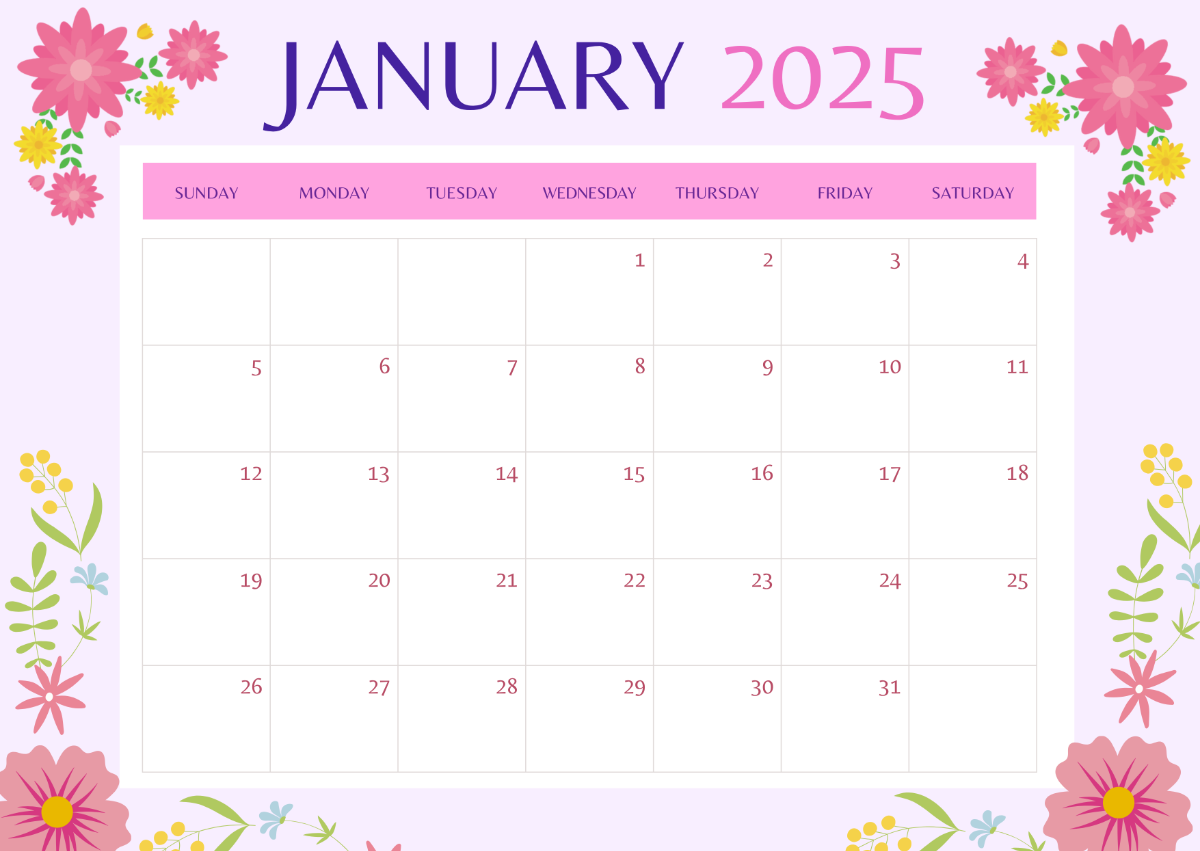 Floral January 2025 Calendar