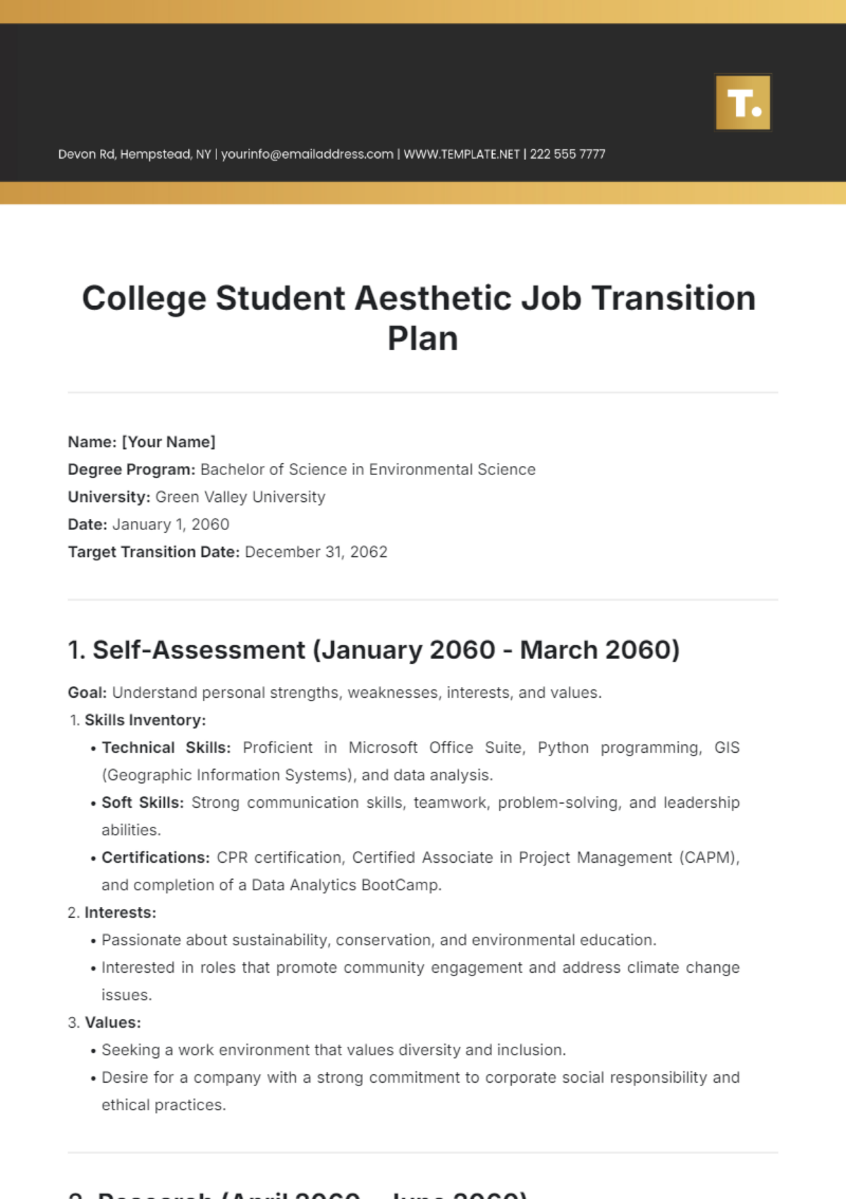 College Student Aesthetic Job Transition Plan Template - Edit Online & Download