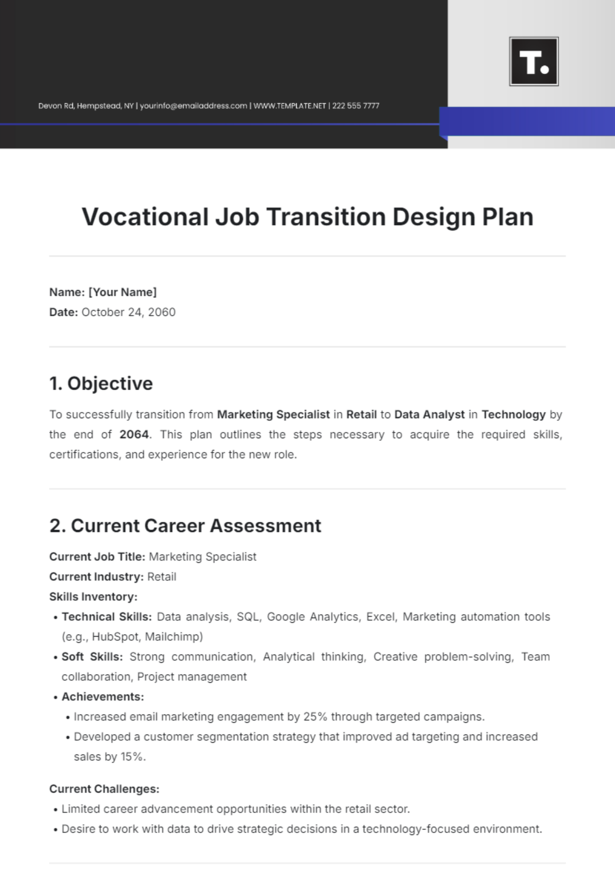 Vocational Job Transition Design Plan Template - Edit Online & Download