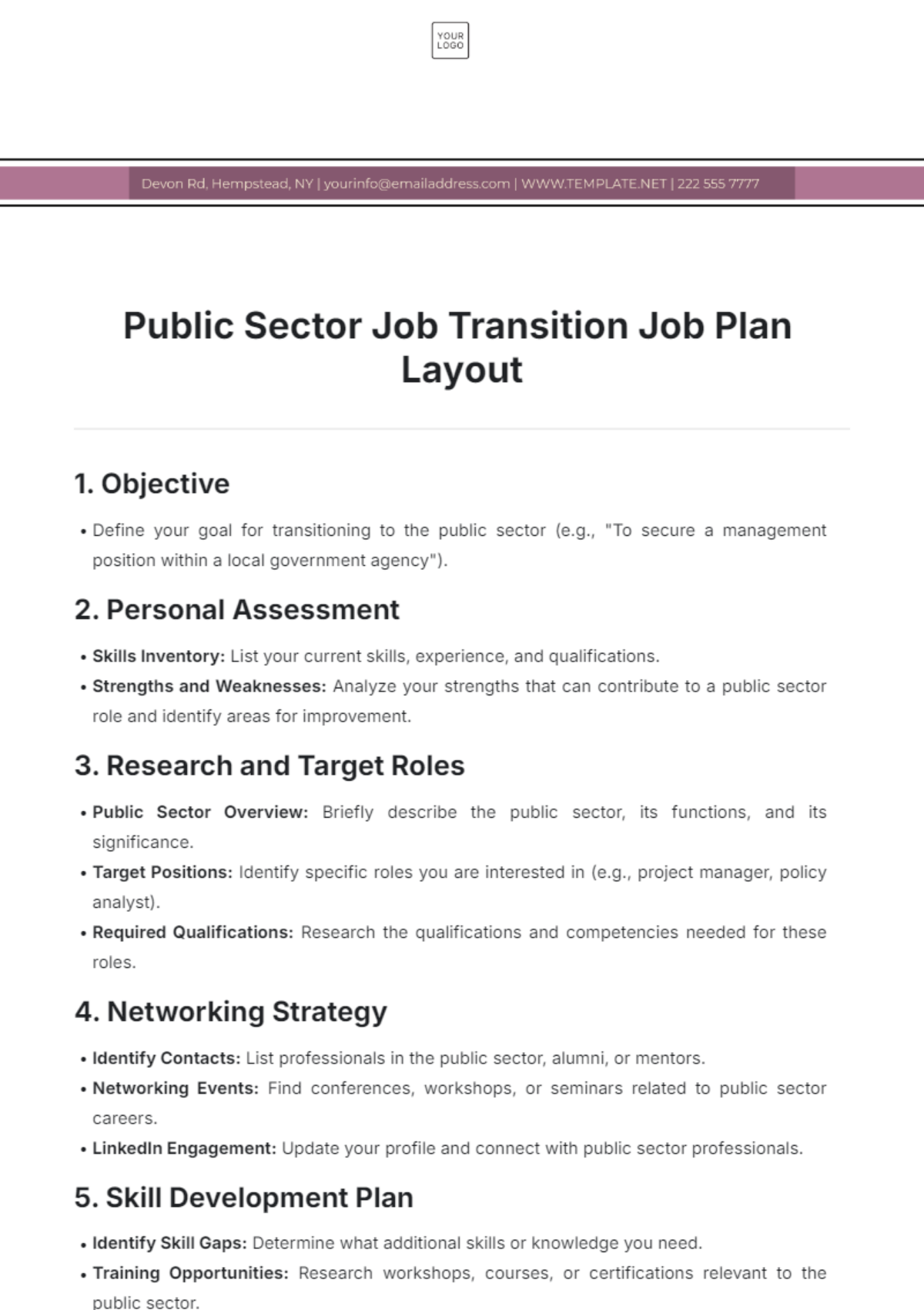 Public Sector Job Transition Job Plan Layout Template - Edit Online & Download