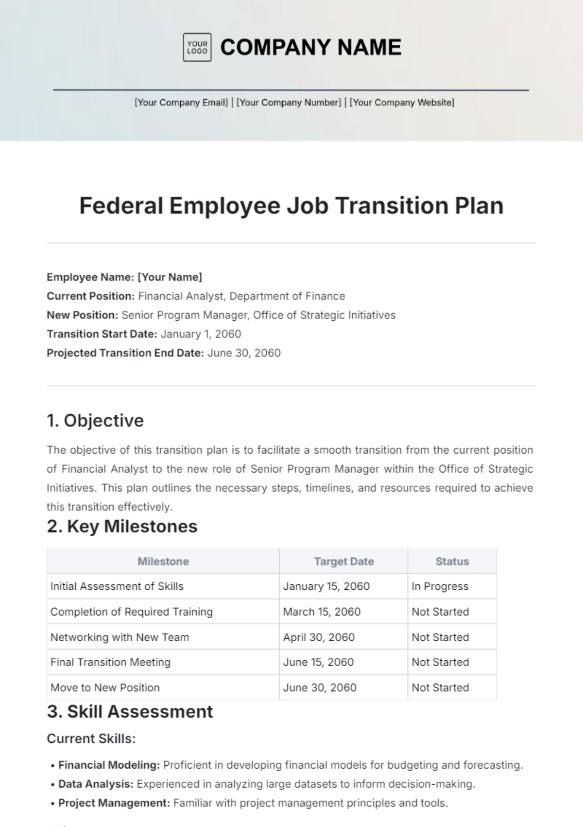 Federal Employee Job Transition Plan Template - Edit Online & Download