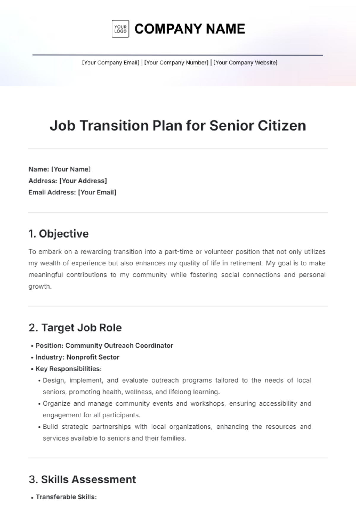 Job Transition Plan for Senior Citizen Template - Edit Online & Download